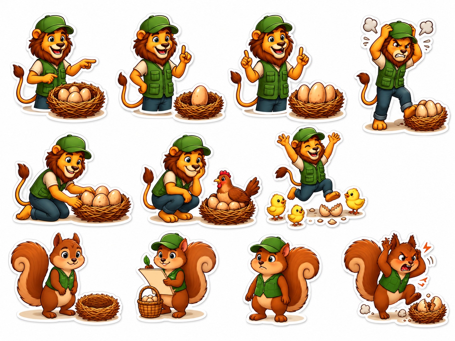 Lion and squirrel character concepts explored during the gamification design process.