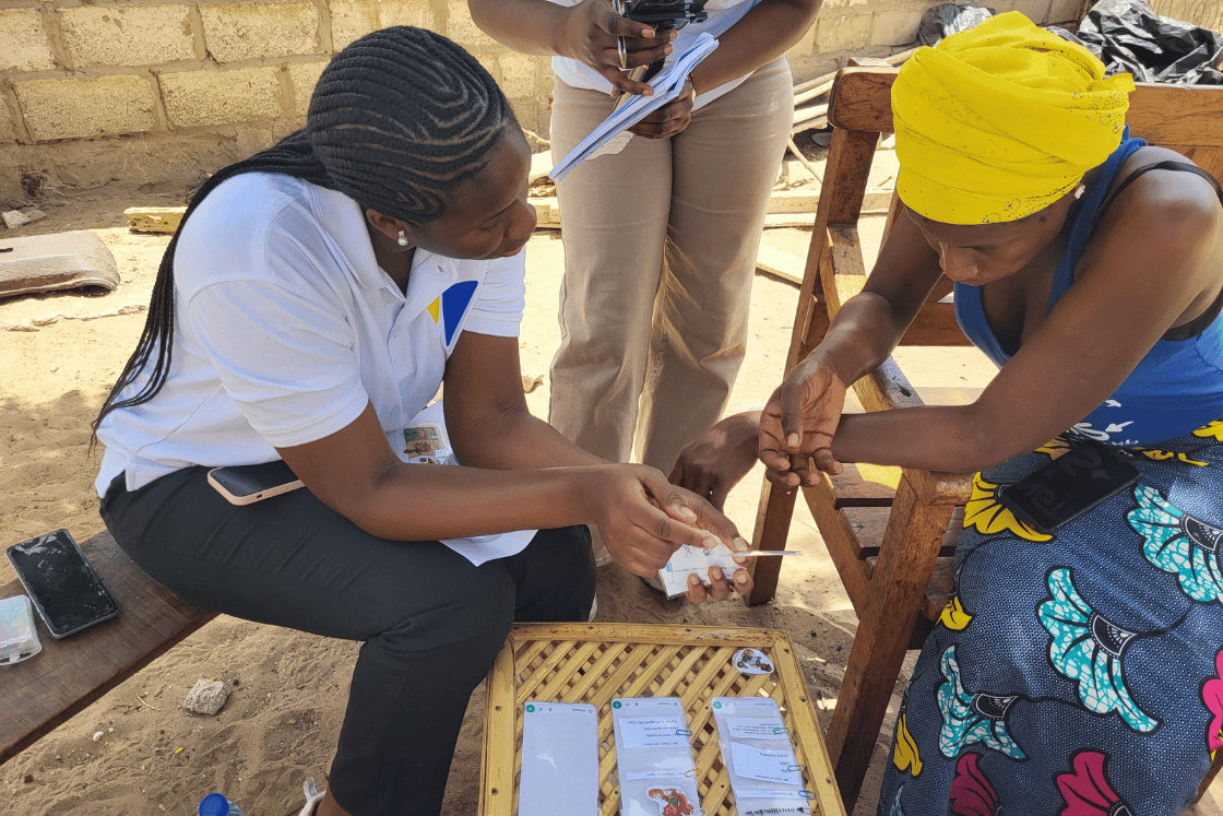 YUX researchers speaking with farmers during fieldwork in Thiès, Senegal.