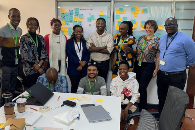 YUX, GSMA and Safaricom teams working together during the design and product iteration workshop to translate field research insights into priority opportunity areas and potential product concepts. 